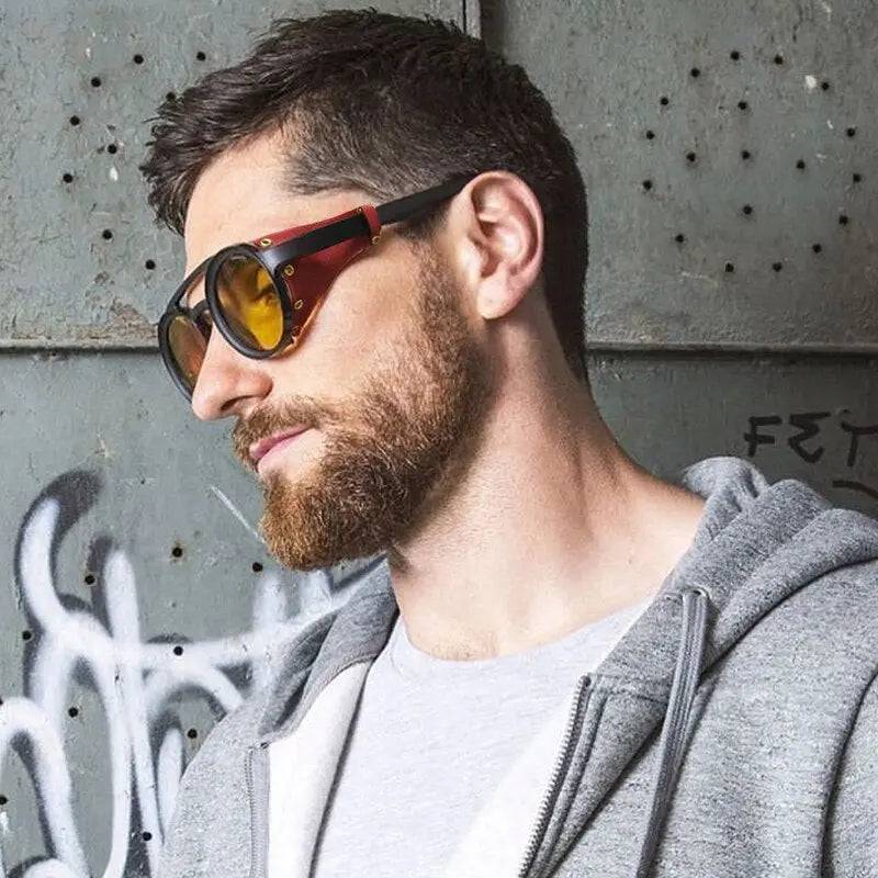 Retro Shades Fashion Leather With Side Shields Style Sunglasses
