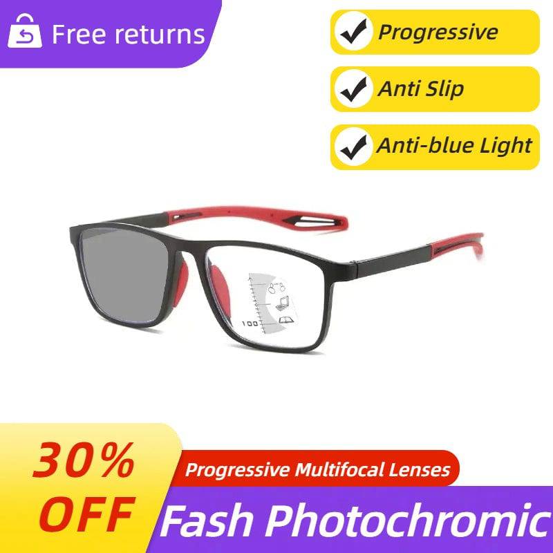 Photochromic TR90 Anti-blue Light Multifocal Progressive Sports Reading Glasses - SunRay Glasses