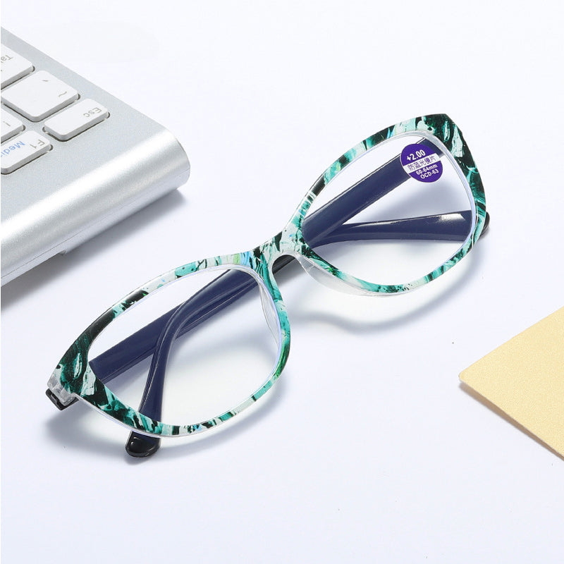 HD Anti-blue Cat Eye Portable Printing Reading Glasses