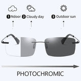 Ultra-light Anti-Blue Light Rimless Automatic Photochromic Multi-focal Reading Glasses SunRay Glasses