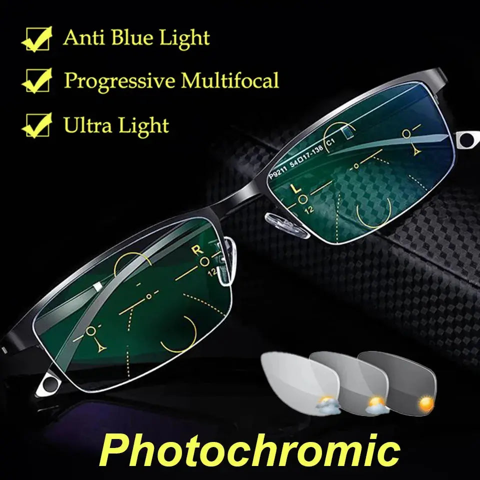 Photochromic Progressive Multifocal Anti Blue Light Reading Glasses SunRay Glasses