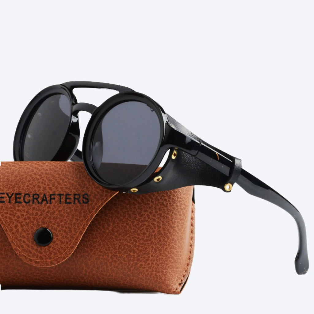 Retro Shades Fashion Leather With Side Shields Style Sunglasses SunRay Glasses