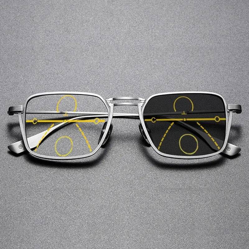 Luxury Titanium Photochromic Multifocal Anti-Blue Light Progressive Reading Glasses SunRay Glasses