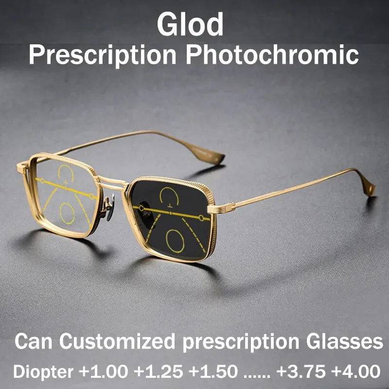 Luxury Titanium Photochromic Multifocal Anti-Blue Light Progressive Reading Glasses SunRay Glasses