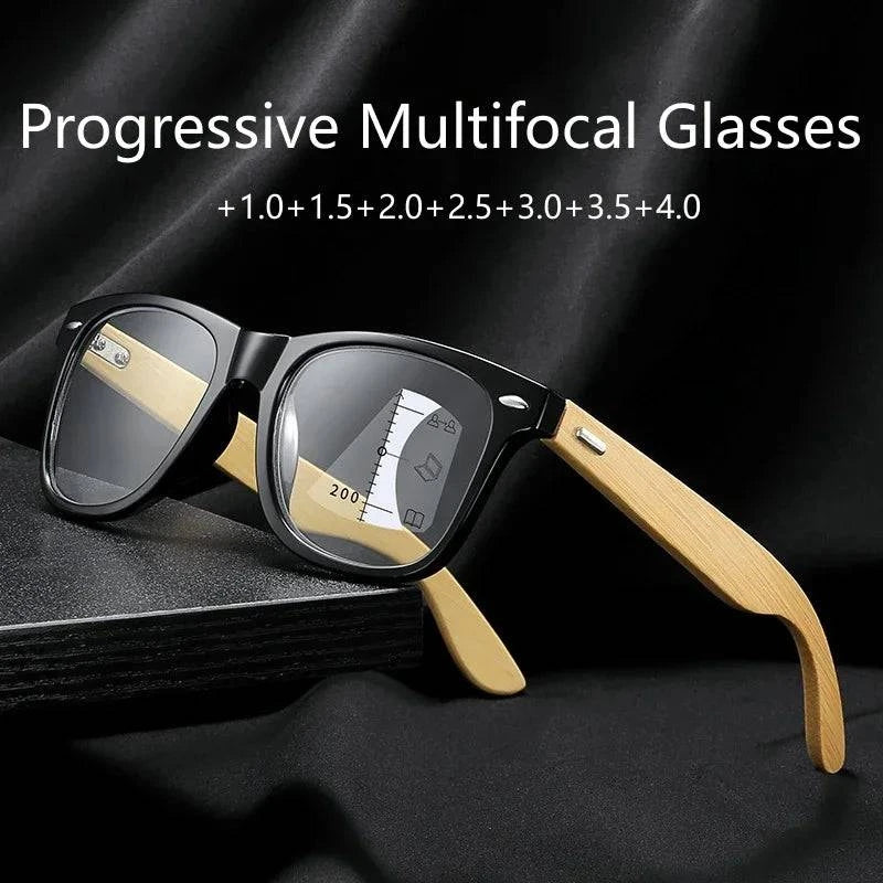 Wooden Multifocal Progressive Blue Light Blocking Reading Glasses - SunRay Glasses