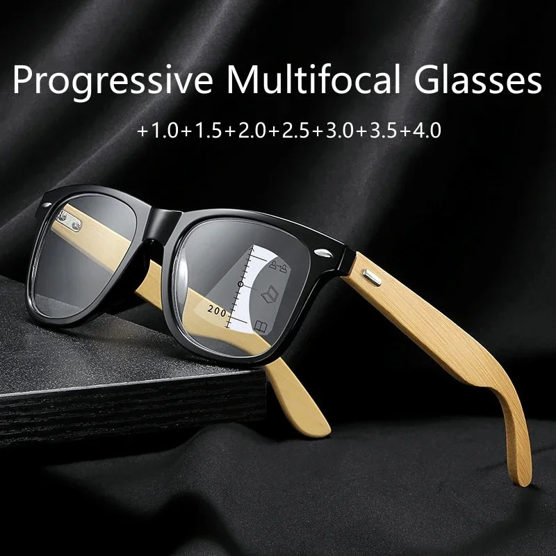 Wooden Multifocal Progressive Blue Light Blocking Reading Glasses
