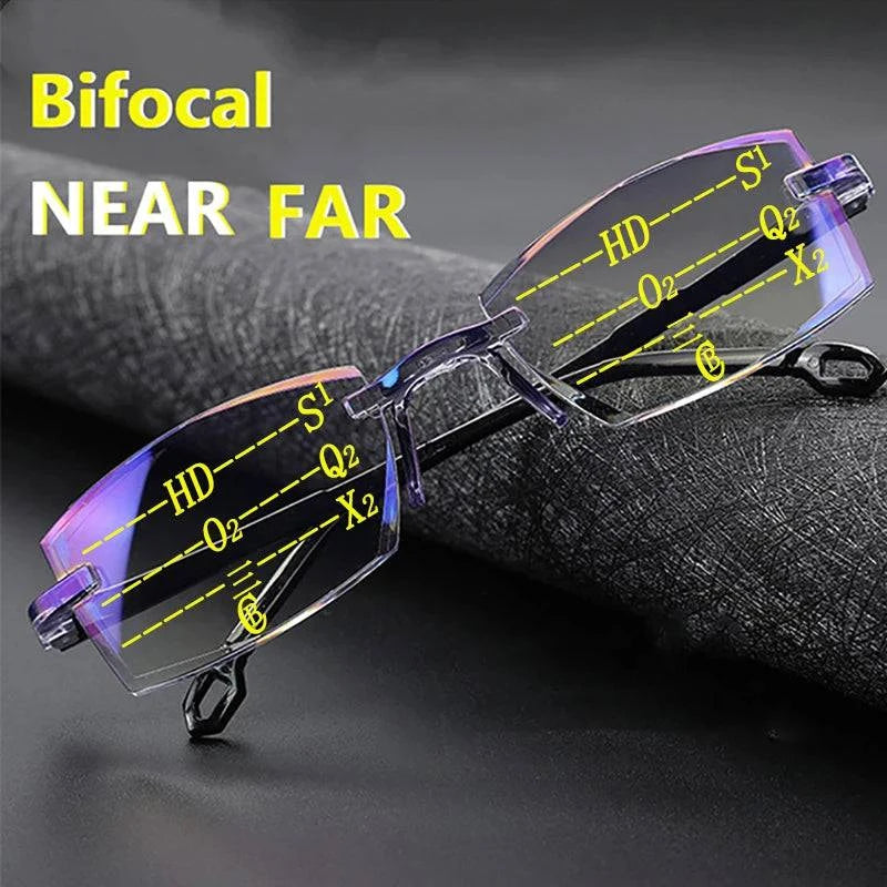 Ultralight Rimless Diamond-cut Bifocal Blue Light Blocking Multifocal ...