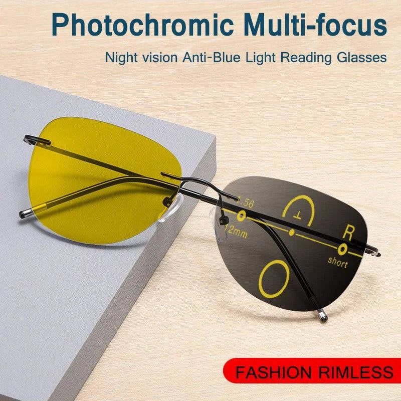 Night Vision Titanium Anti-Blue Light Photochromic Progressive Multi-focus Reading Glasses