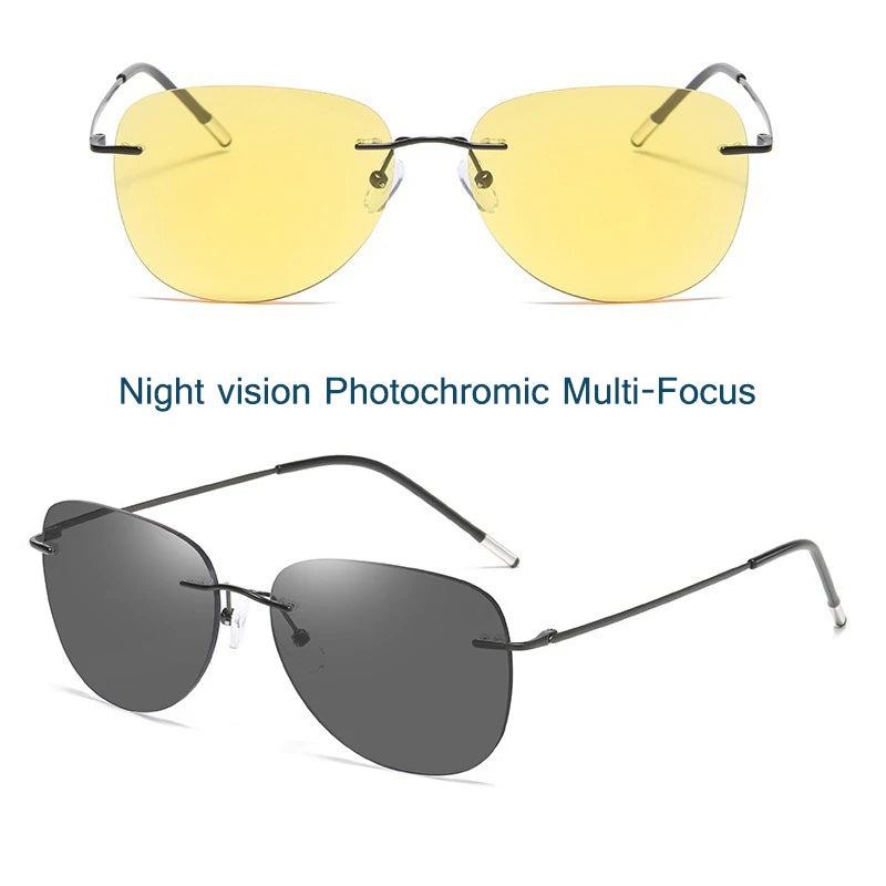 Night Vision Titanium Anti-Blue Light Photochromic Progressive Multi-focus Reading Glasses