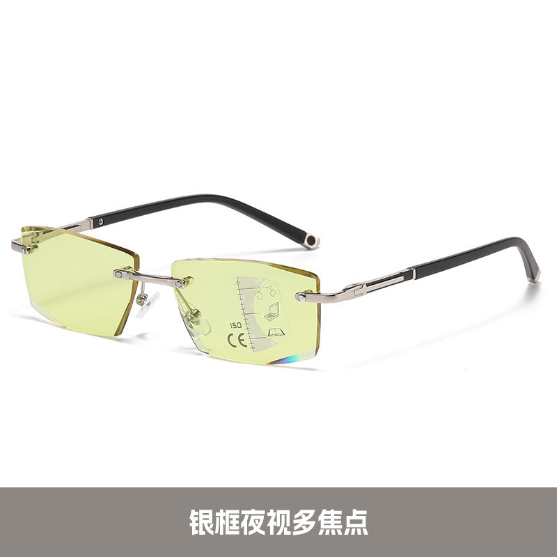 Frameless Progressive Multifocal Photochromic Anti-blue Light Dual-use Night Vision Reading Glasses