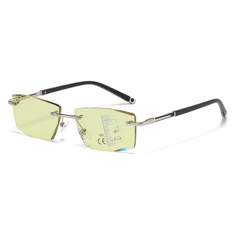 Frameless Progressive Multifocal Photochromic Anti-blue Light Dual-use Night Vision Reading Glasses