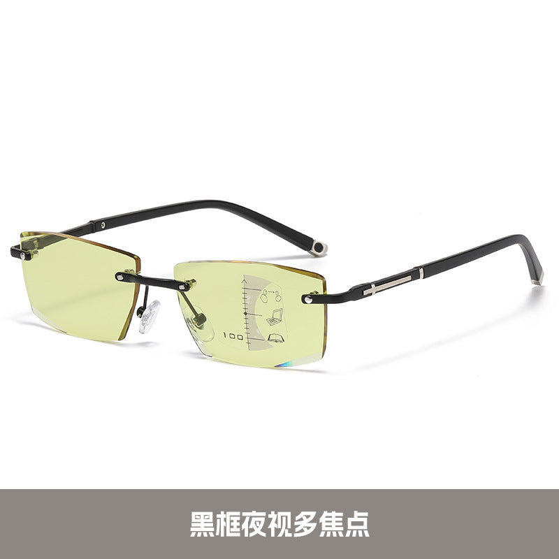 Frameless Progressive Multifocal Photochromic Anti-blue Light Dual-use Night Vision Reading Glasses