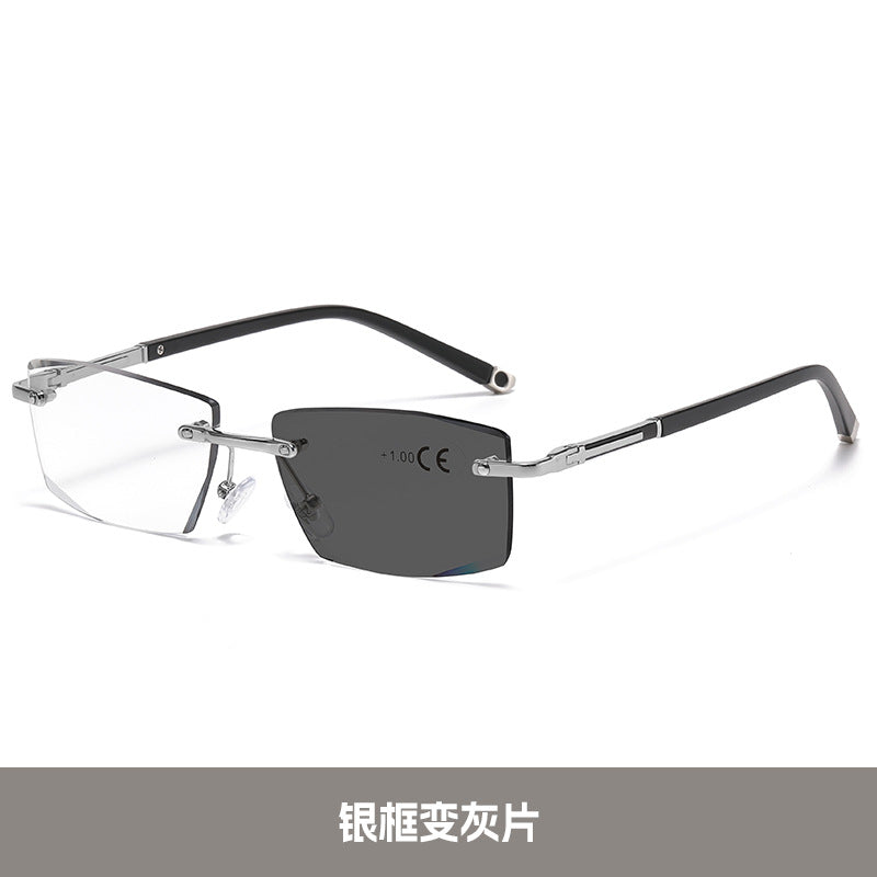 Frameless Progressive Multifocal Photochromic Anti-blue Light Dual-use Night Vision Reading Glasses