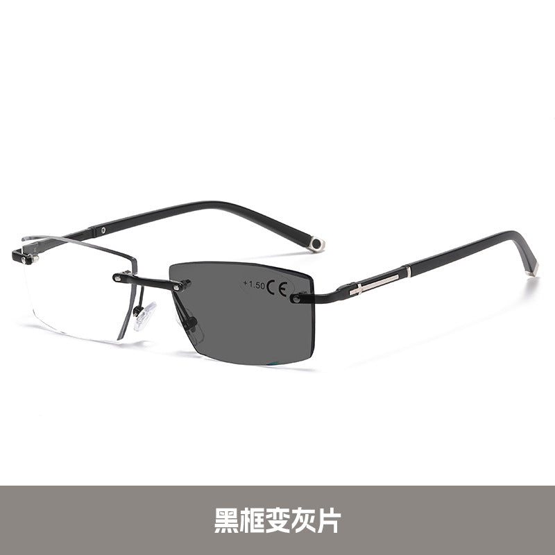 Frameless Progressive Multifocal Photochromic Anti-blue Light Dual-use Night Vision Reading Glasses