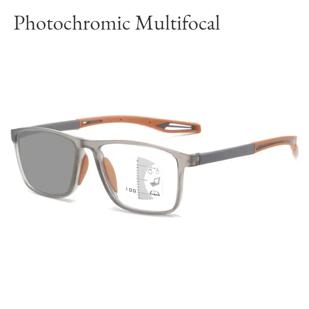 Photochromic TR90 Anti-blue Light Multifocal Progressive Sports Reading Glasses