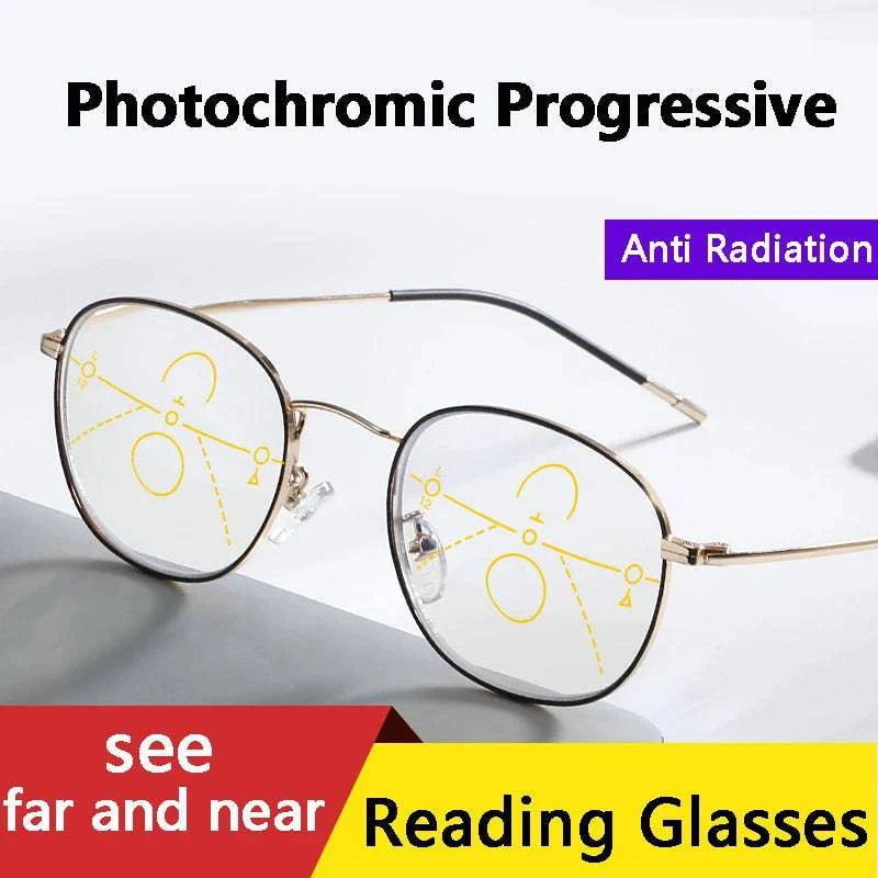 Photochromic Progressive Multifocal Anti Blue Light Ultralight Reading Glasses - SunRay Glasses