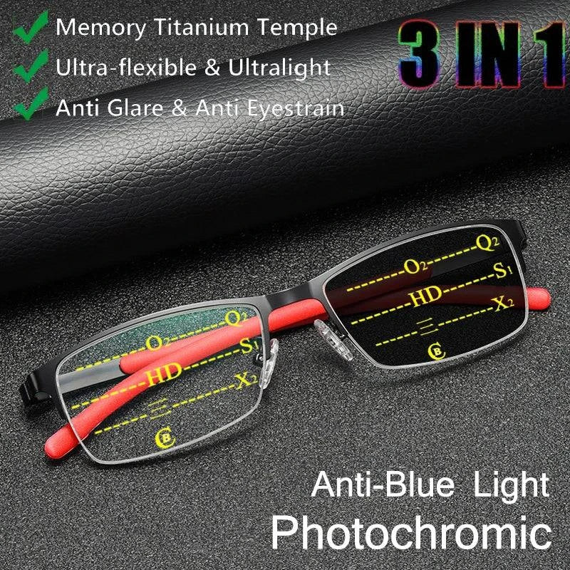 Progressive Photochromic Multi-focus Anti Blue Ray Resin Lense Reading Glasses - SunRay Glasses