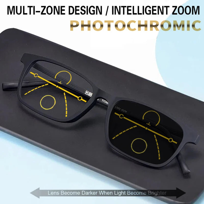 Titanium Progressive Photochromic Multifocal Reading Glasses