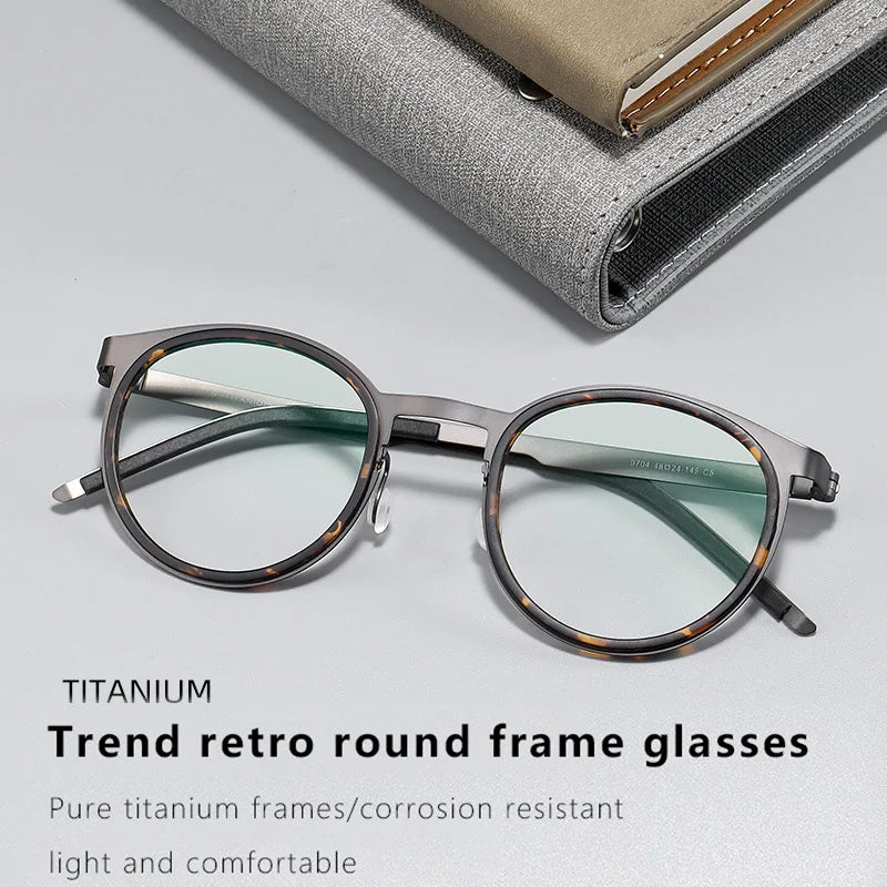 Luxury Vintage Progressive Phothchromic Titanium Frame Retro Round Optical Eyewear
