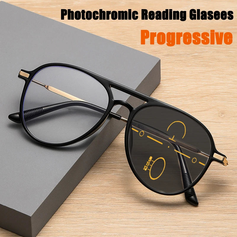 Multifocal Anti-blue Light Progressive Photochromic Reading Glasees
