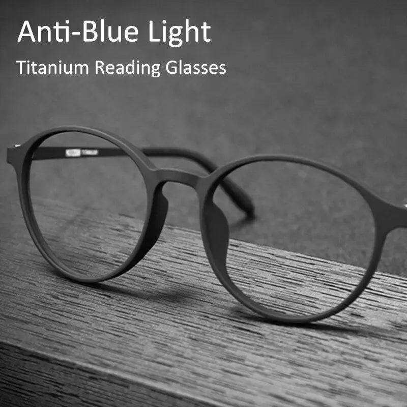 Ultra-light Titanium Transitional Anti-blue Photochromic Progressive Multifocal Round Frame Reading Glasses SunRay Glasses