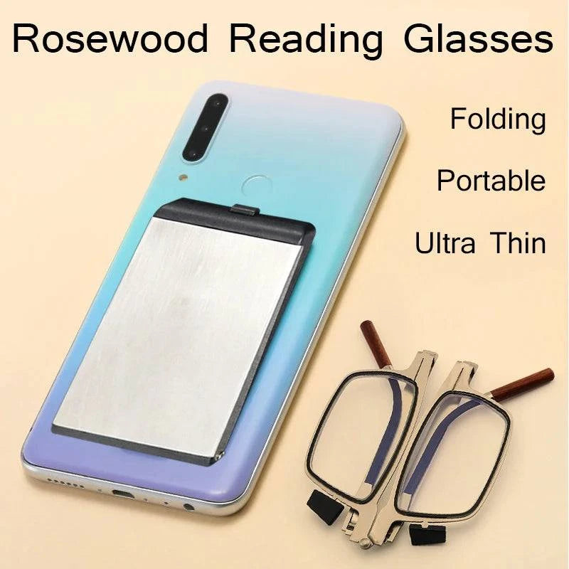 Ultra Thin Portable Rosewood Folding Reading Glasses Compact with Glasses Case - SunRay Glasses