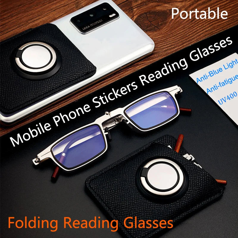 Ultra-thin Portable Folding  Anti-Blue Light Reading Glasses with Attach To Phone Case