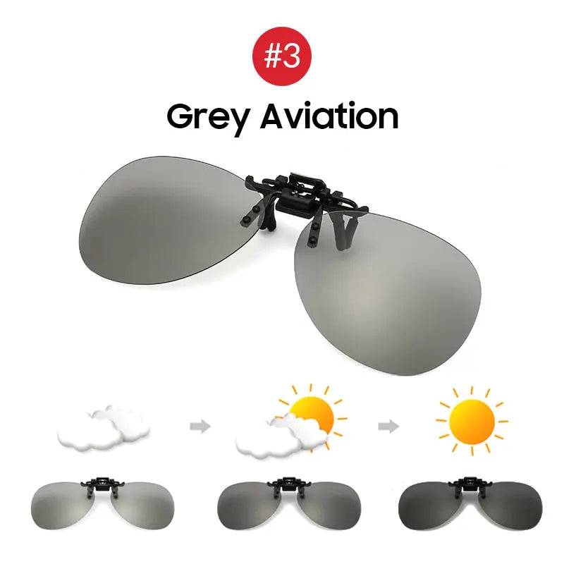 Clip on Photochromic Polarized Day Night Vision Glasses SunRay Glasses