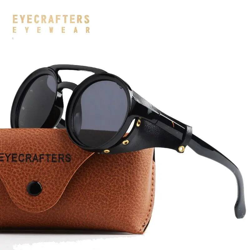 Round sunglasses with leather sides sale
