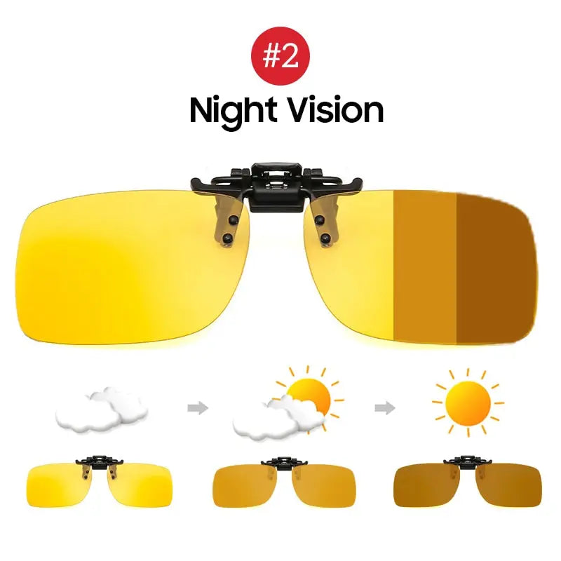 Clip on Photochromic Polarized Day Night Vision Glasses SunRay Glasses
