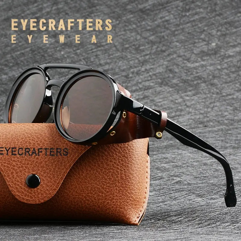 Retro Shades Fashion Leather With Side Shields Style Sunglasses