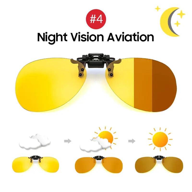 Clip on Photochromic Polarized Day Night Vision Glasses SunRay Glasses