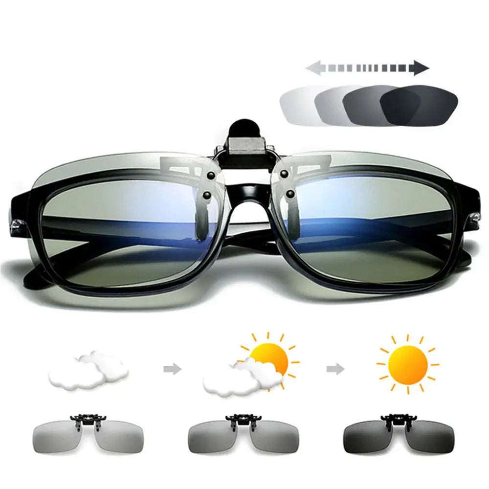 Clip on Photochromic Polarized Day Night Vision Glasses SunRay Glasses