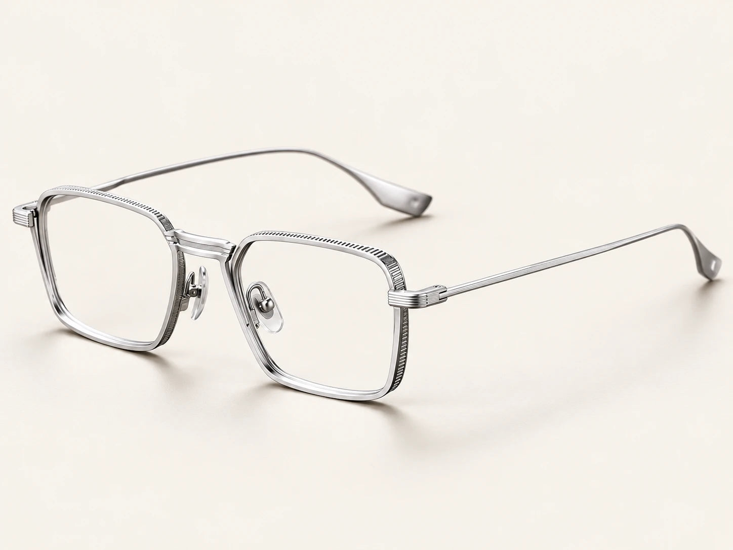 Silver rectangular Luxury reading glasses with finely textured metal rims