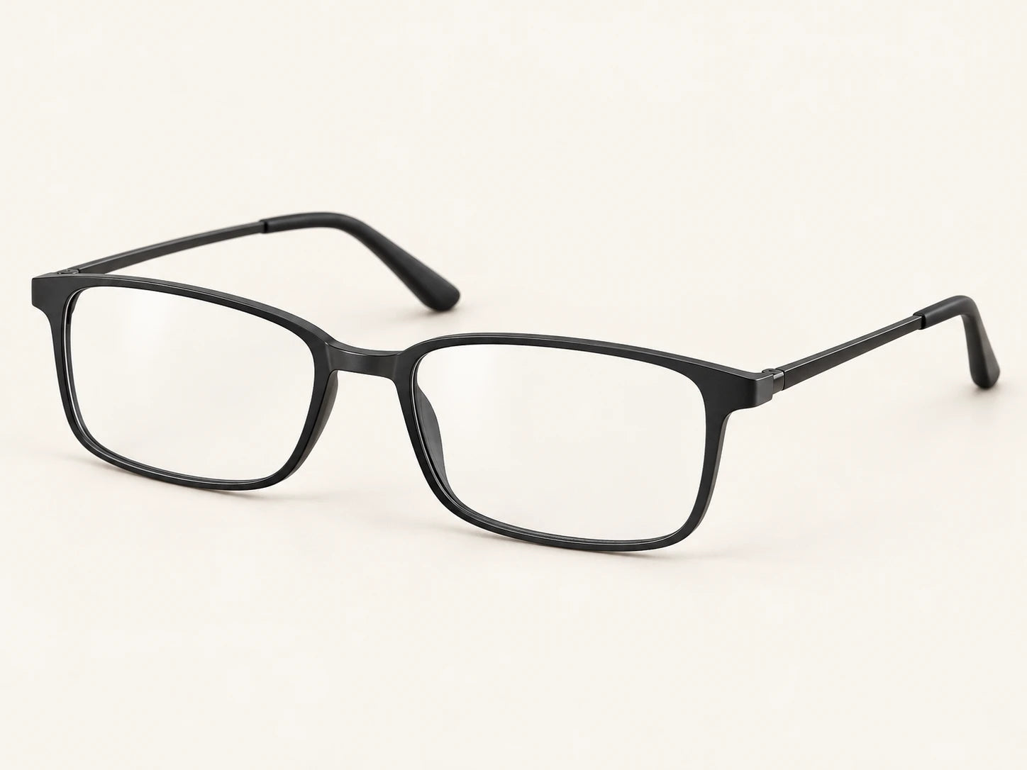 Black rectangular Everyday reading glasses with slim temples